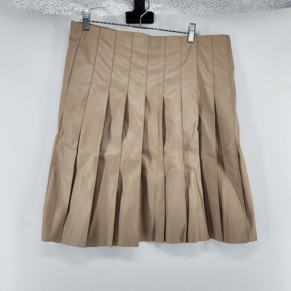 J.Crew Size 12 Beige Faux Leather Pleated Knee Length Skirt NWT $248